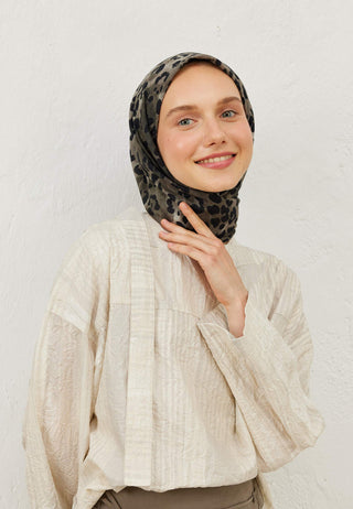 Leopard Patterned Cotton Voile Scarf Smoke Gray