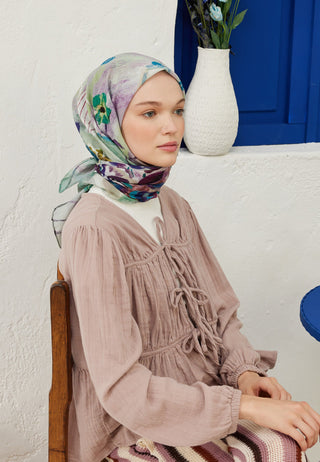 CAMELLİA DESEN PAMUK VUAL EŞARP LAVANTA