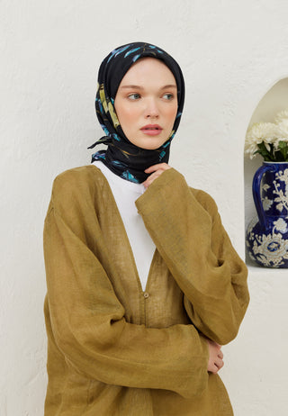 Bridget Patterned Cotton Voile Scarf Midnight Blue