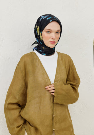 BRİDGET DESEN PAMUK VUAL EŞARP GECE MAVİSİ