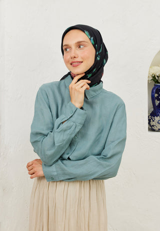 BRİDGET DESEN PAMUK VUAL EŞARP SİYAH