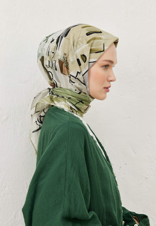 Amelie Patterned Cotton Voile Scarf Khaki