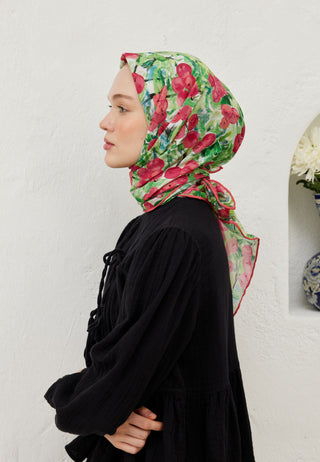 PEACH GARDEN DESEN PAMUK VUAL EŞARP PEMBE