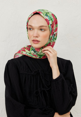 PEACH GARDEN DESEN PAMUK VUAL EŞARP PEMBE