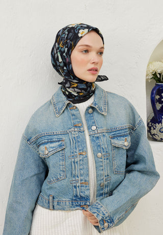 Emma Patterned Cotton Voile Scarf Indigo