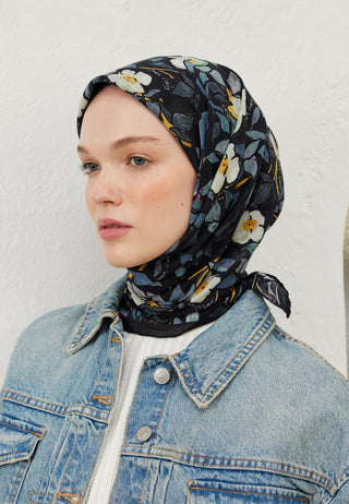 EMMA DESEN PAMUK VUAL EŞARP İNDİGO