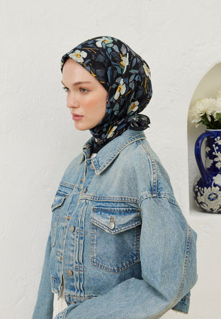 EMMA DESEN PAMUK VUAL EŞARP İNDİGO