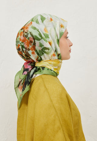 Spring Flora Patterned Cotton Voile Scarfs Forest