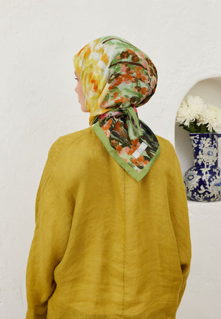 Spring Flora Patterned Cotton Voile Scarfs Forest