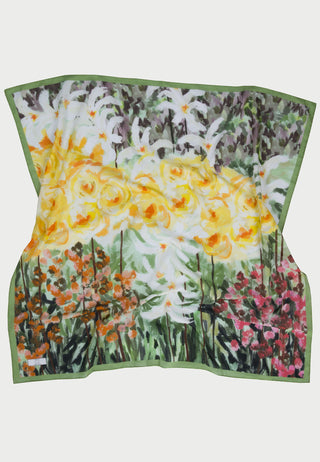 Spring Flora Patterned Cotton Voile Scarfs Forest