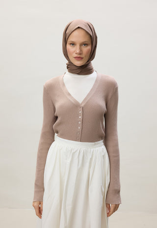 İNCE PAMUK VUAL ŞAL KOYU VİZON