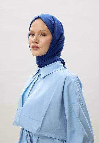 İNCE PAMUK VUAL ŞAL SAKS MAVİSİ