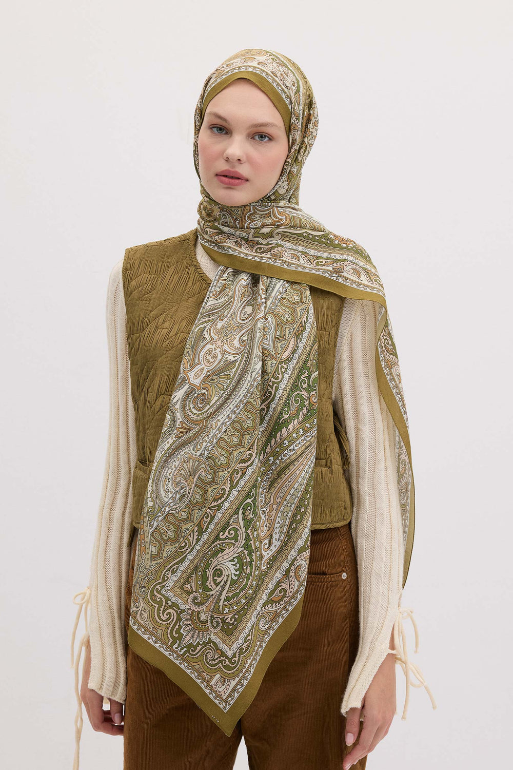 Modal Silk Blend Bohemian Breeze Freesia Shawl Hijab - Green main image 1