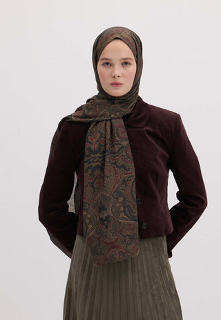 Ethnic Paisley Patterned Hijab Dark Brown