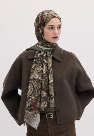 ETNIC PAISLEY DESEN ŞAL TOZLU KAHVE