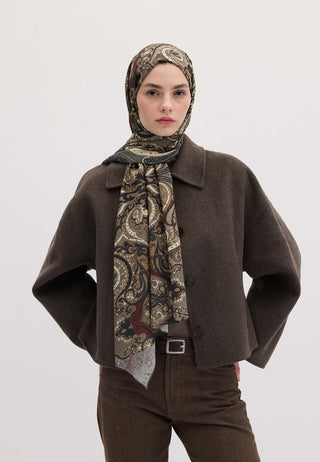 ETNIC PAISLEY DESEN ŞAL TOZLU KAHVE