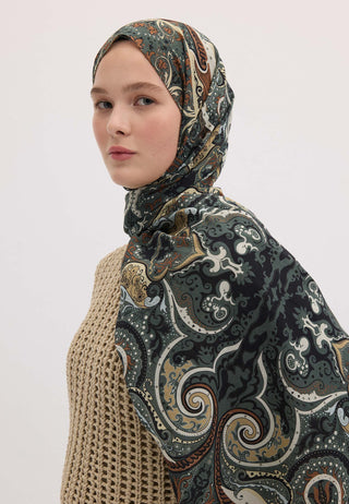 Ethnic Paisley Patterned Hijab Deep Green