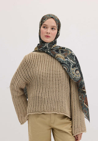 Ethnic Paisley Patterned Hijab Deep Green