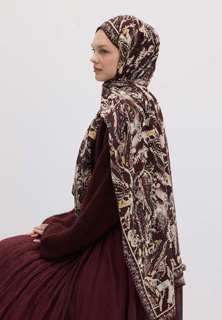 FLORAL PAISLEY DESEN ŞAL KOYU MÜRDÜM