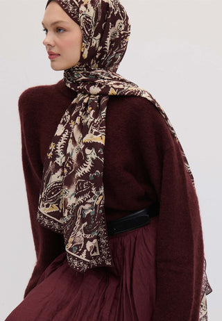 FLORAL PAISLEY DESEN ŞAL KOYU MÜRDÜM