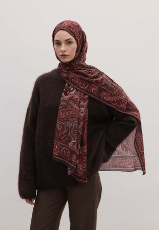 Dark Vintage Patterned Hijab Burgundy