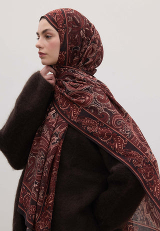 Dark Vintage Patterned Hijab Burgundy
