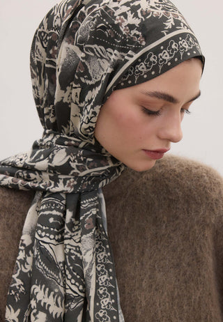 Floral Paisley Patterned Hijab Smoke