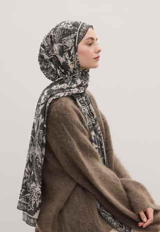 Floral Paisley Patterned Hijab Smoke