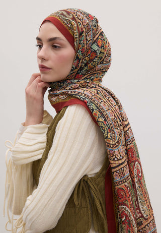 NORDIC PAISLEY DESEN ŞAL KIRMIZI