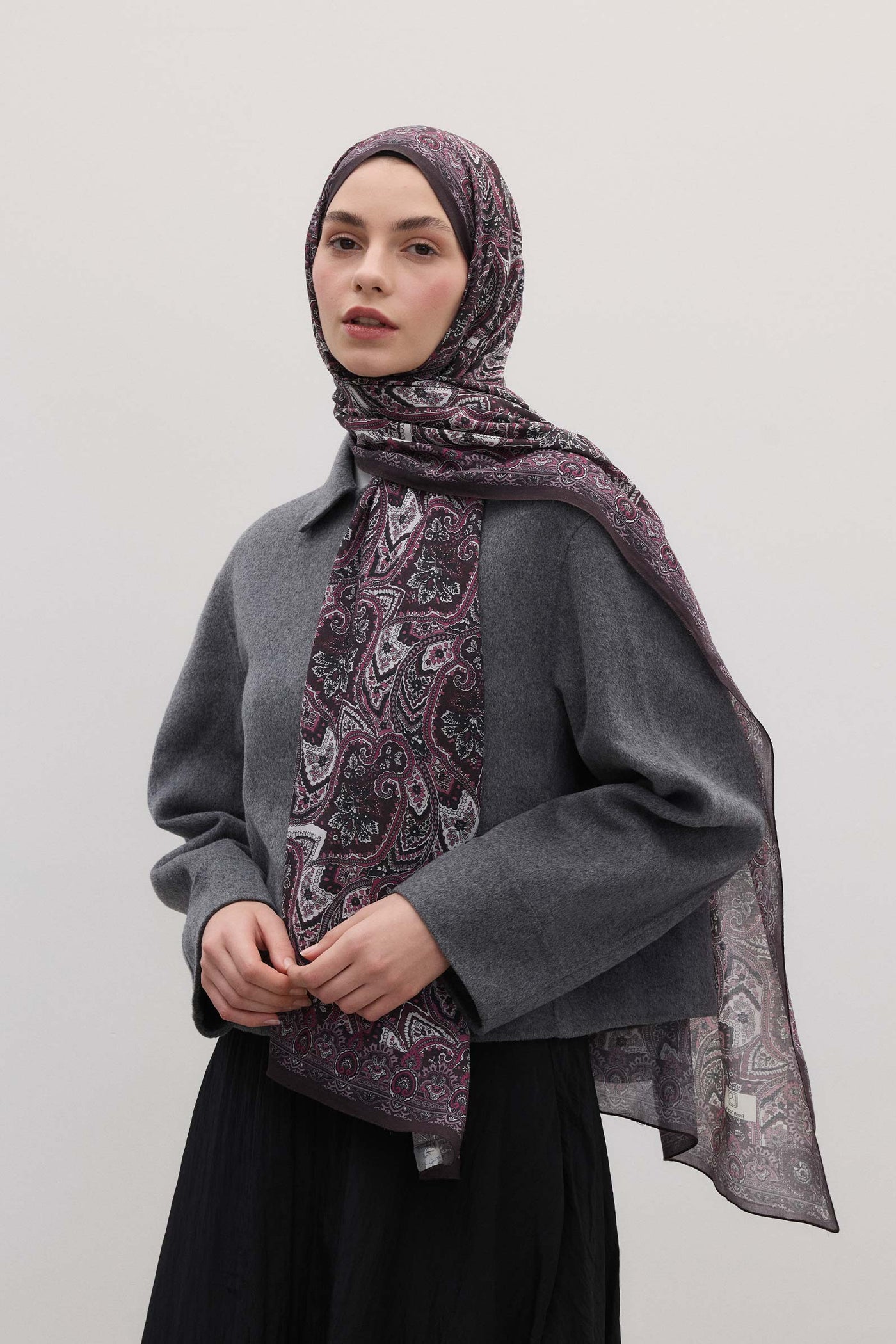Modal Silk Blend Bohemian Breeze Nordic Shawl Hijab - Grey Blue main image 1