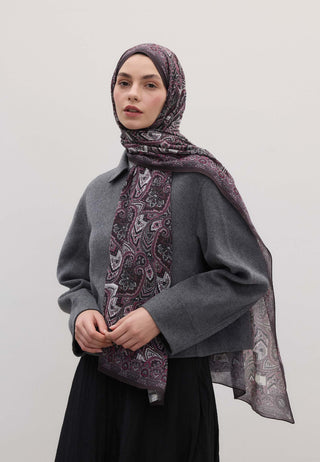 Vintage Echo Patterned Hijab Damson Purple
