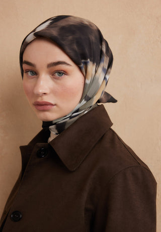 TIE DYE DESEN PAMUK İPEK EŞARP SİYAH