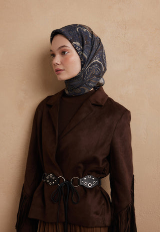 SIARA DESEN PAMUK İPEK EŞARP İNDİGO