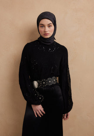 REINA DESEN PAMUK İPEK EŞARP SİYAH