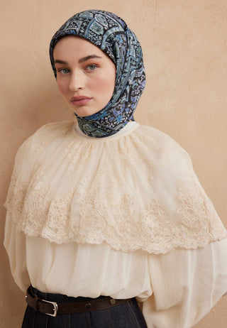 NORDIC PAISLEY DESEN PAMUK İPEK EŞARP İNDİGO