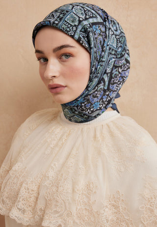 NORDIC PAISLEY DESEN PAMUK İPEK EŞARP İNDİGO