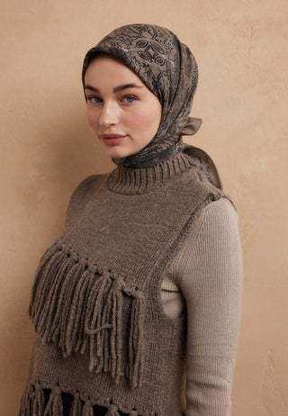 HESPERIA DESEN PAMUK İPEK EŞARP VİZON