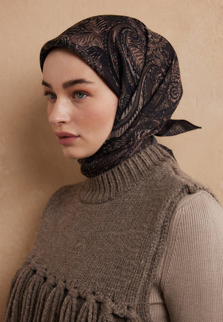 FLORIAN DESEN PAMUK İPEK EŞARP KAKAO