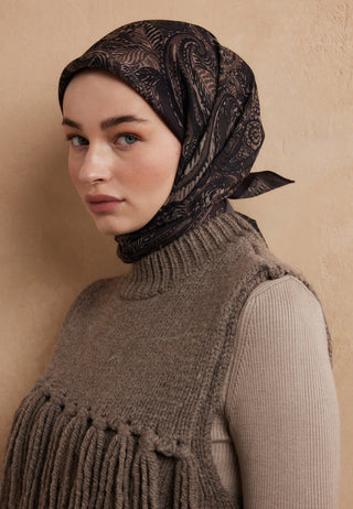 FLORIAN DESEN PAMUK İPEK EŞARP KAKAO