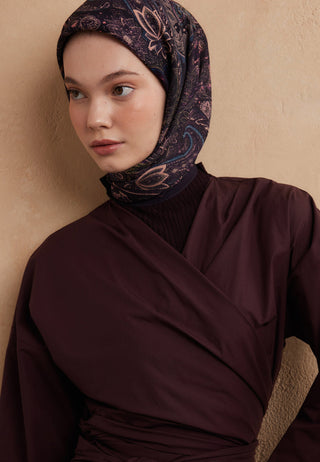 AMORA DESEN PAMUK İPEK EŞARP KOYU MOR