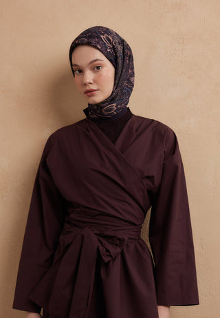 AMORA DESEN PAMUK İPEK EŞARP KOYU MOR