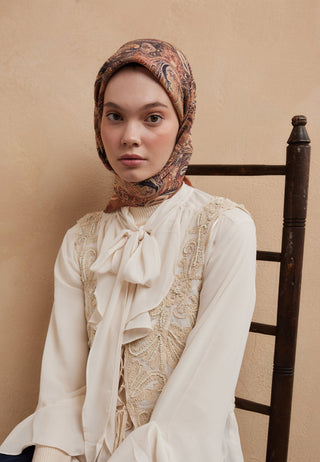 AMORA DESEN PAMUK İPEK EŞARP KİREMİT