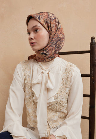 AMORA DESEN PAMUK İPEK EŞARP KİREMİT