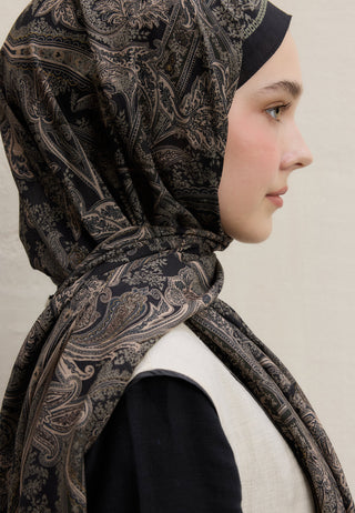 Dark Bohemian Patterned Hijab Black