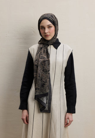 Dark Bohemian Patterned Hijab Black