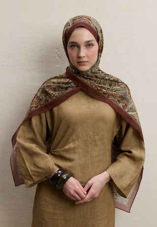 Dark Bohemian Patterned Hijab Terracotta