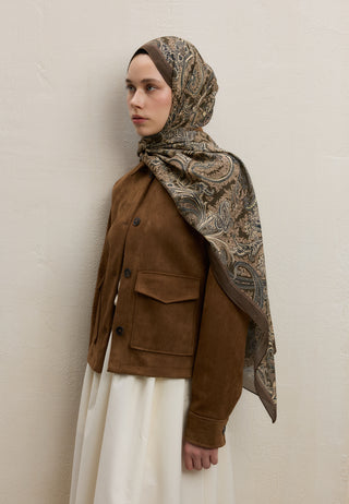 Dark Bohemian Patterned Hijab Khaki