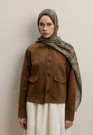 Dark Bohemian Patterned Hijab Khaki