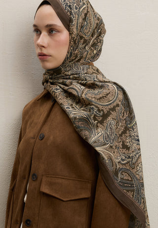 Dark Bohemian Patterned Hijab Khaki