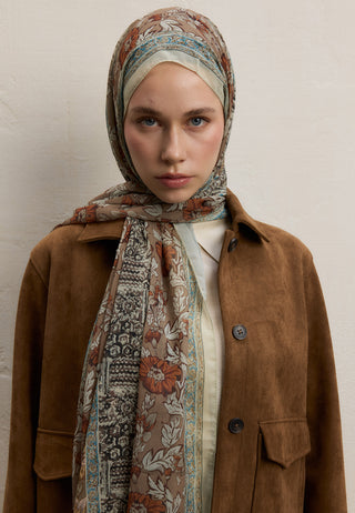 Adella Printed Silk Crepe Hijab Earth